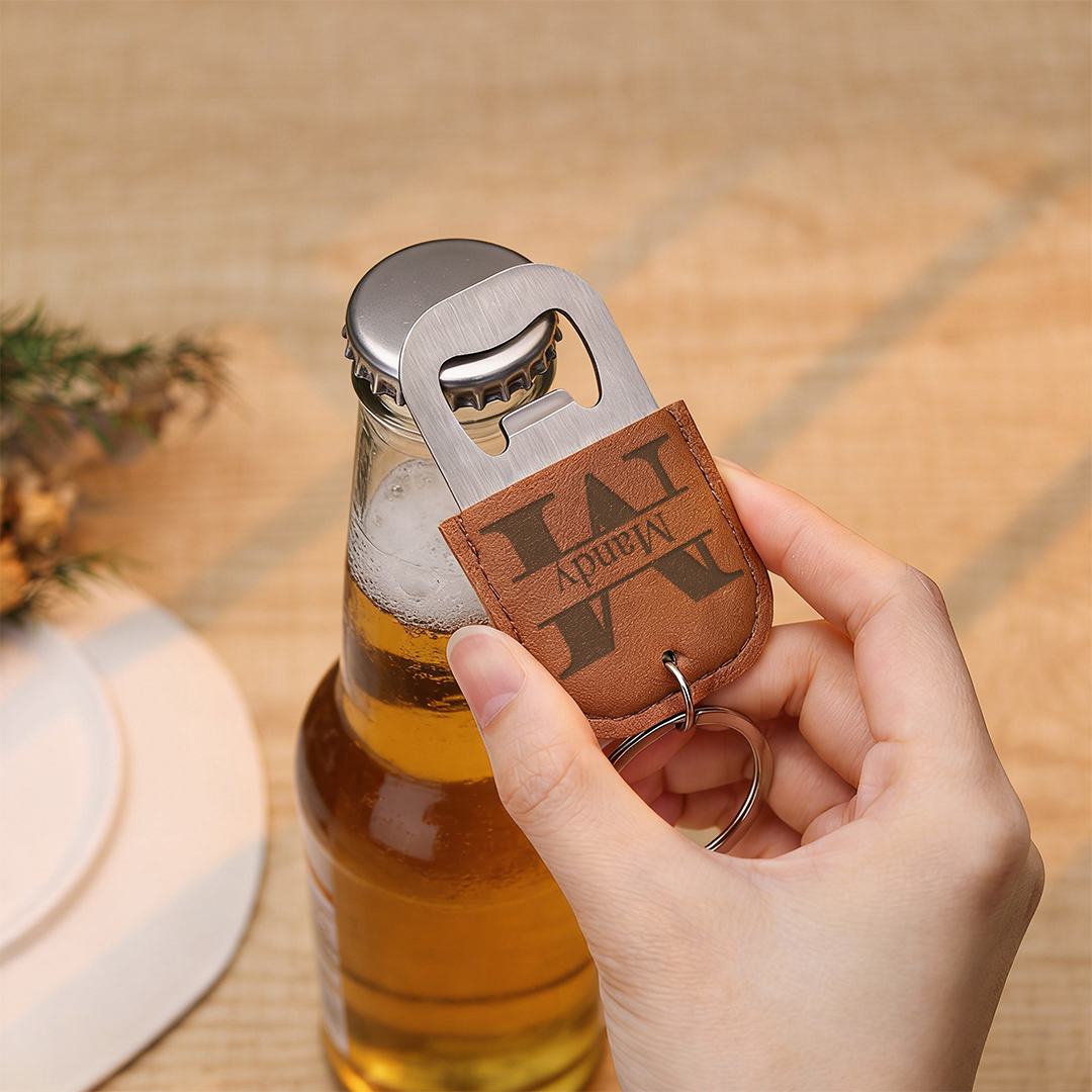 Personalised Leather Initial Bottle Opener Keyring for Men