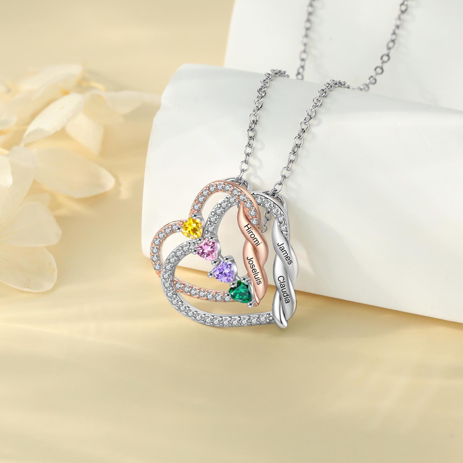 Personalised Diamond Heart to Heart Birthstone Necklace