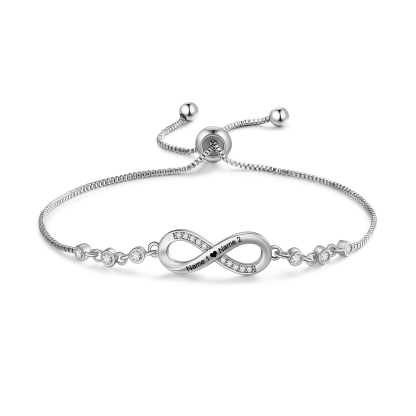 Personalised Black/Silver Infinity Bracelet for Couples with 2 Names