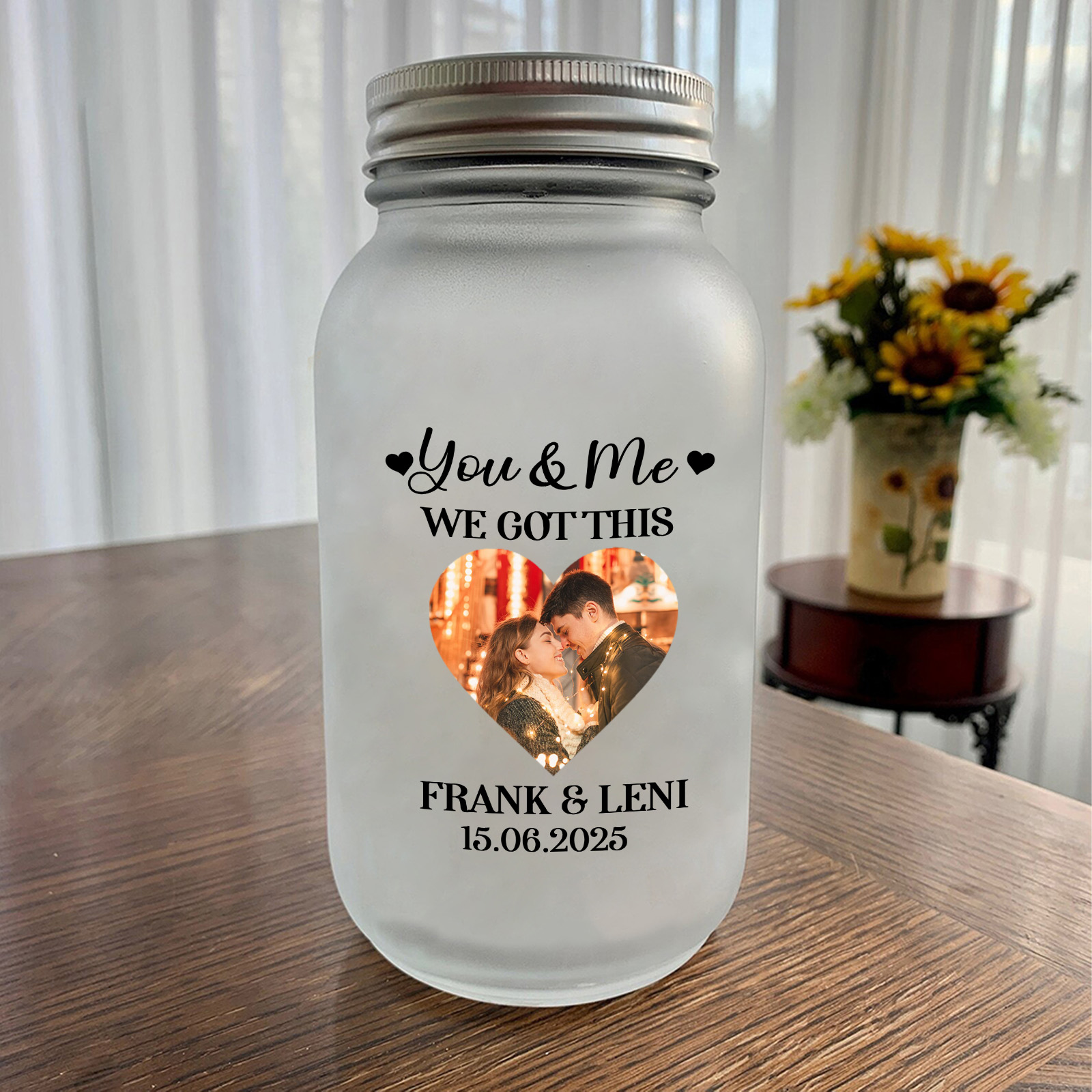 Custom Photo Solar Mason Jar Light for Couples’ Gift