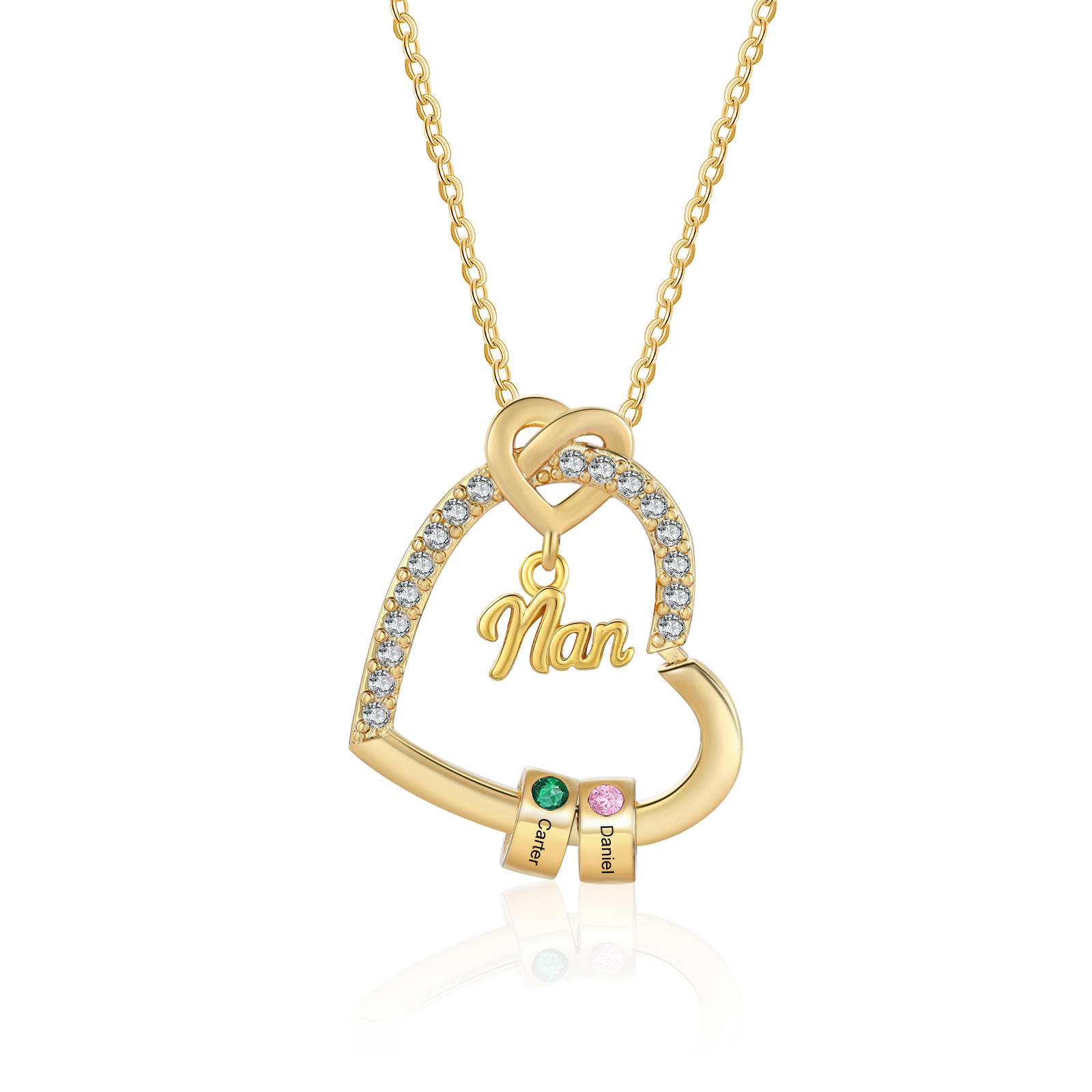 Personalised Birthstone Heart Necklace Customisable with 1-5 Names Gift for Nan Nana | Jessemade