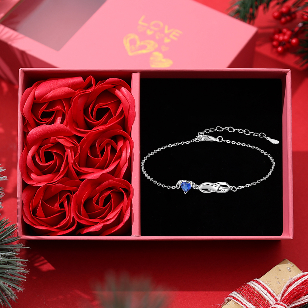 Personalised Infinity Bracelet With 1 Birthstone Engraved Names Bracelet Gift For Women-Jessemade AU