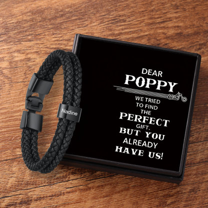 Personalised Braided Leather Bracelet Engraved 1 Name Men's Bracelet Gifts for Poppy-Jessemade AU