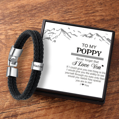 Personalised Braided Leather Bracelet Engraved 1 Name Men's Bracelet Gifts for Poppy-Jessemade AU