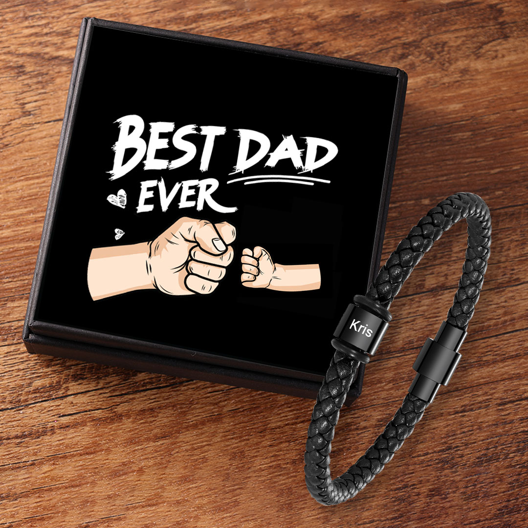 1 Name - Personalised Men's Leather Bracelet Custom Beaded Bracelets Fathers Day Gifts for Him-Jessemade AU