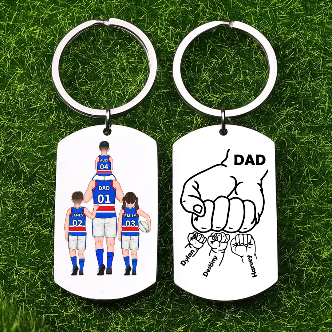 Personalised Australian Rules Football Family Keyring Custom 2–4 Names Fist Bump Keychain Fathers Day Gift for Dad/Grandpa-Jessemade AU