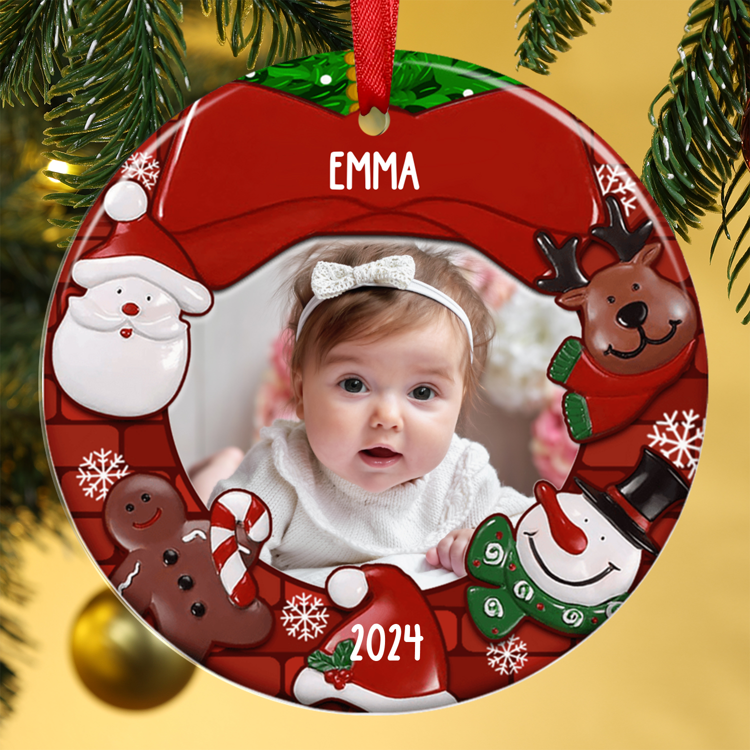 Acrylic Christmas Circle Ornaments Customised Photo & Name & Year Ornament Newborn Christmas Gifts