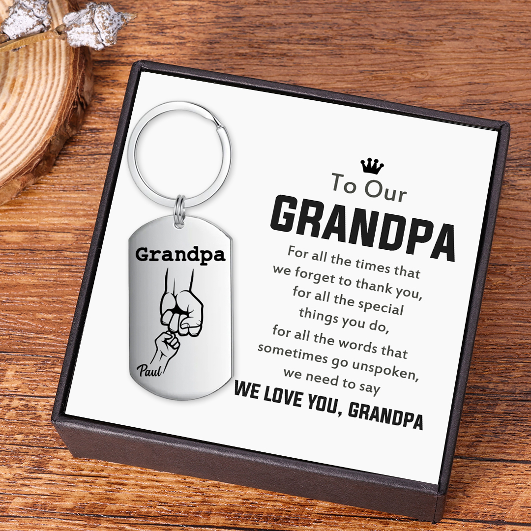 Personalised Fist Bump Keychain Custom 1-5 Names & 1 Text Keyring Gifts for Grandpa/Poppy