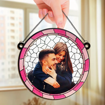 Custom Photo Where There Is Love There Is Life Couple Personalised Window Hanging Suncatcher Ornament Gift For Husband Wife