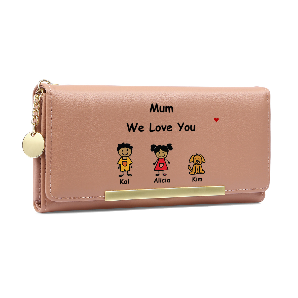 For Mum - Personalised Women Leather Wallet Custom 1-6 Kids And Pets Names –“Mum We Love You" - Mothers' Day Gift  | Jessemade