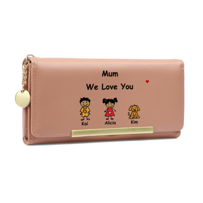 For Mum - Personalised Women Leather Wallet Custom 1-6 Kids And Pets Names –“Mum We Love You" - Mothers' Day Gift  | Jessemade