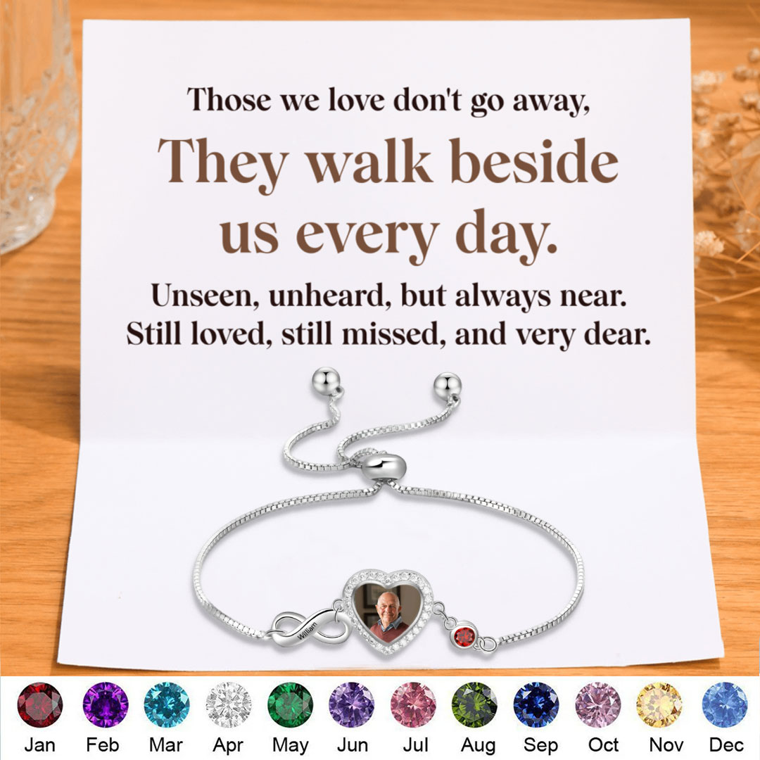 Personalised Photo Memorial Bracelet Set Infinity Love Heart Photo Bracelet with Birthstone