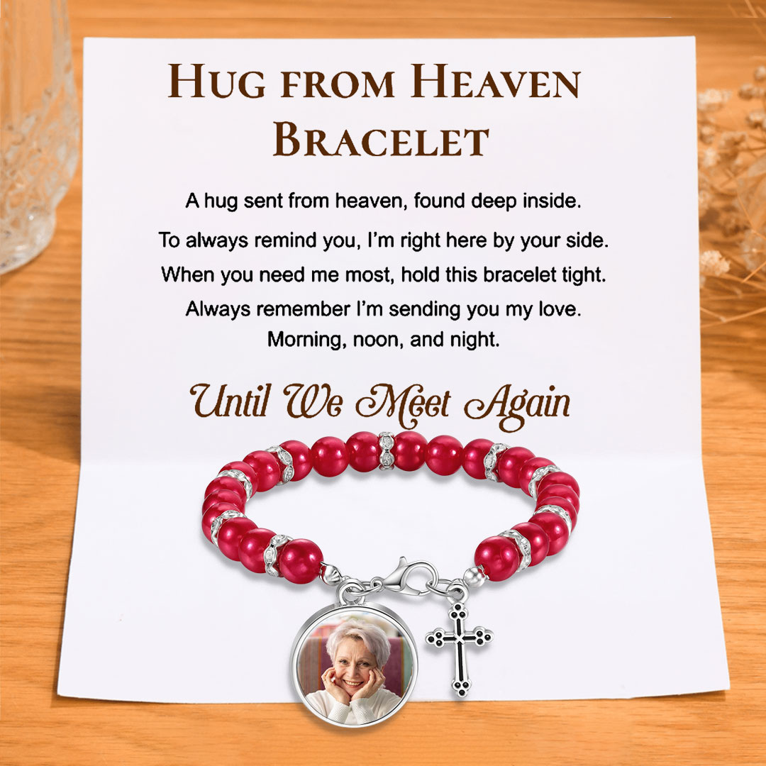 Personalised Rosary Memorial Bracelet Custom with Photo and Cross Pendant