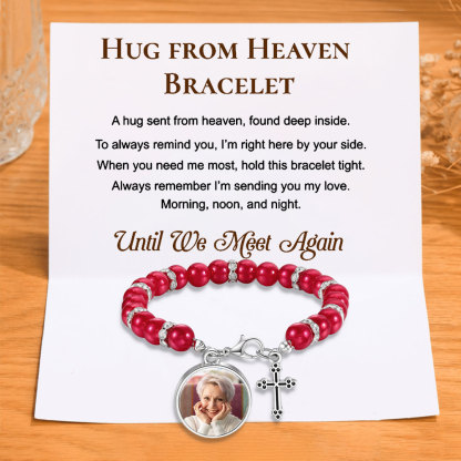 Personalised Rosary Memorial Bracelet Custom with Photo and Cross Pendant