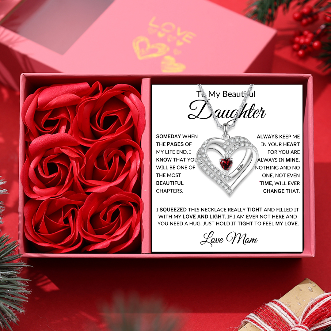 Personalised Interwoven Love Necklace Custom 1-4 Birthstone & Name Women's Necklace Gift for Her