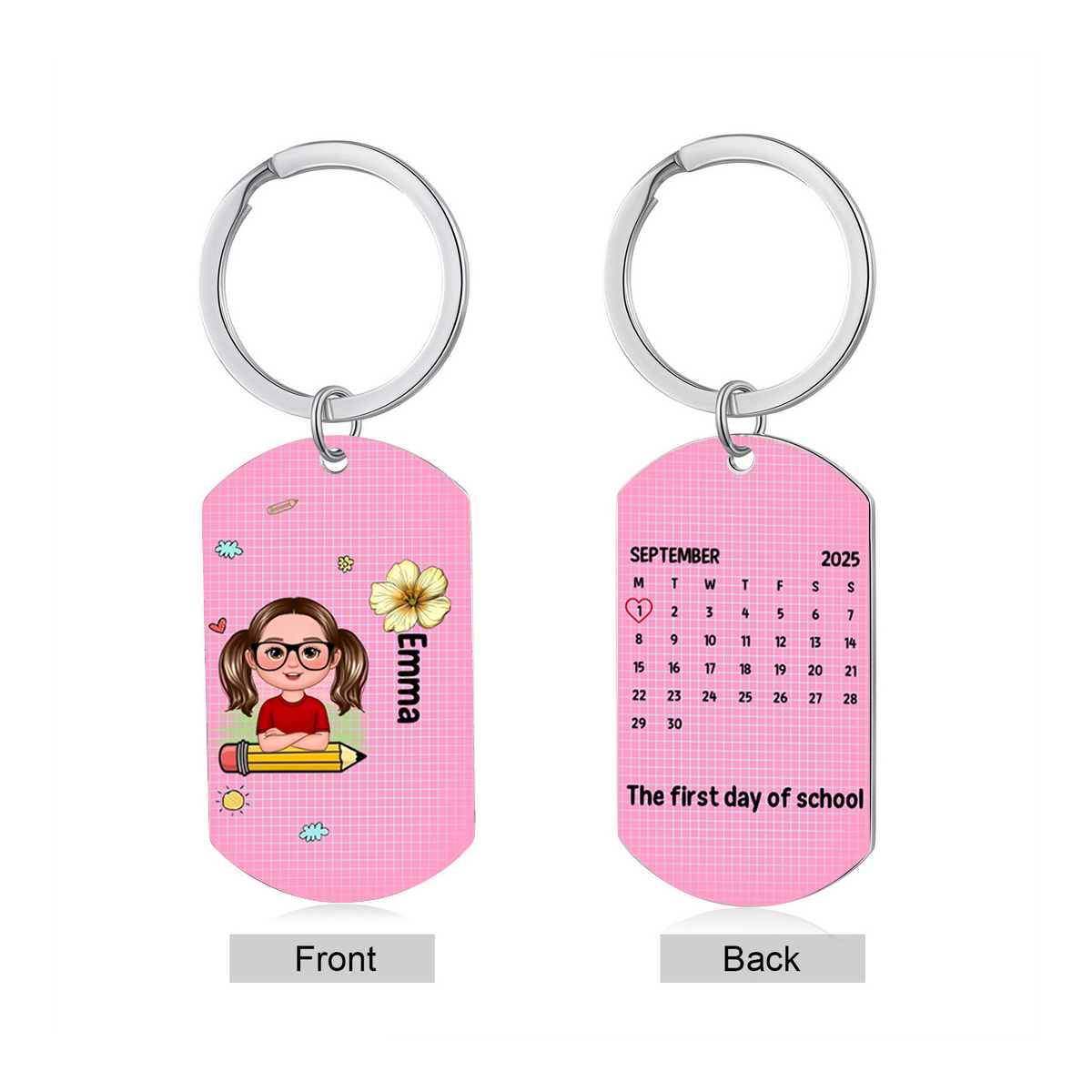 Custom Keyring with Name & Character abd Birth Flower – Personalised Back to school Gift for Kids | Jessemade