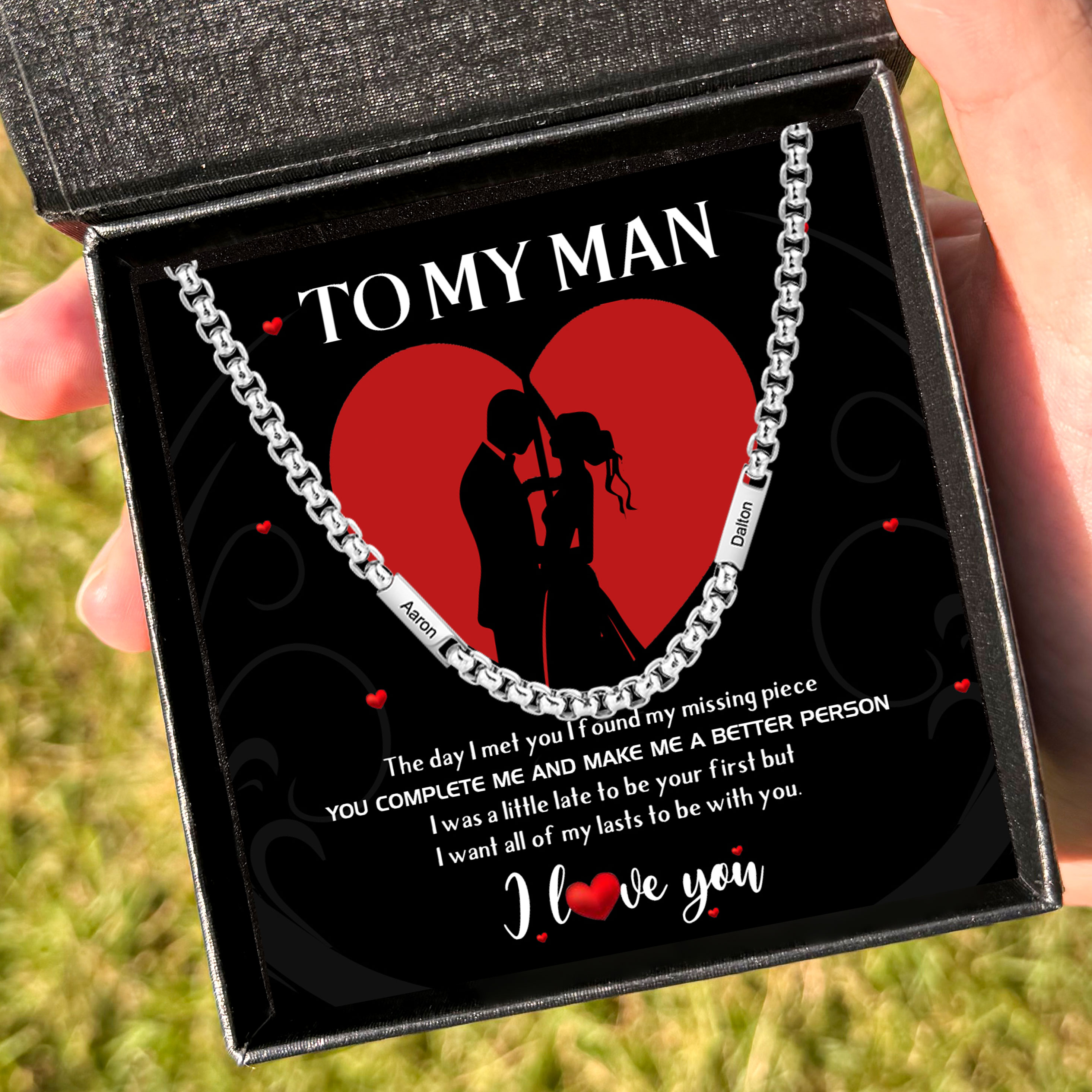 To My Man Personalised 2 Names Cuban Link Chain Necklace Stainless Steel Men Necklace