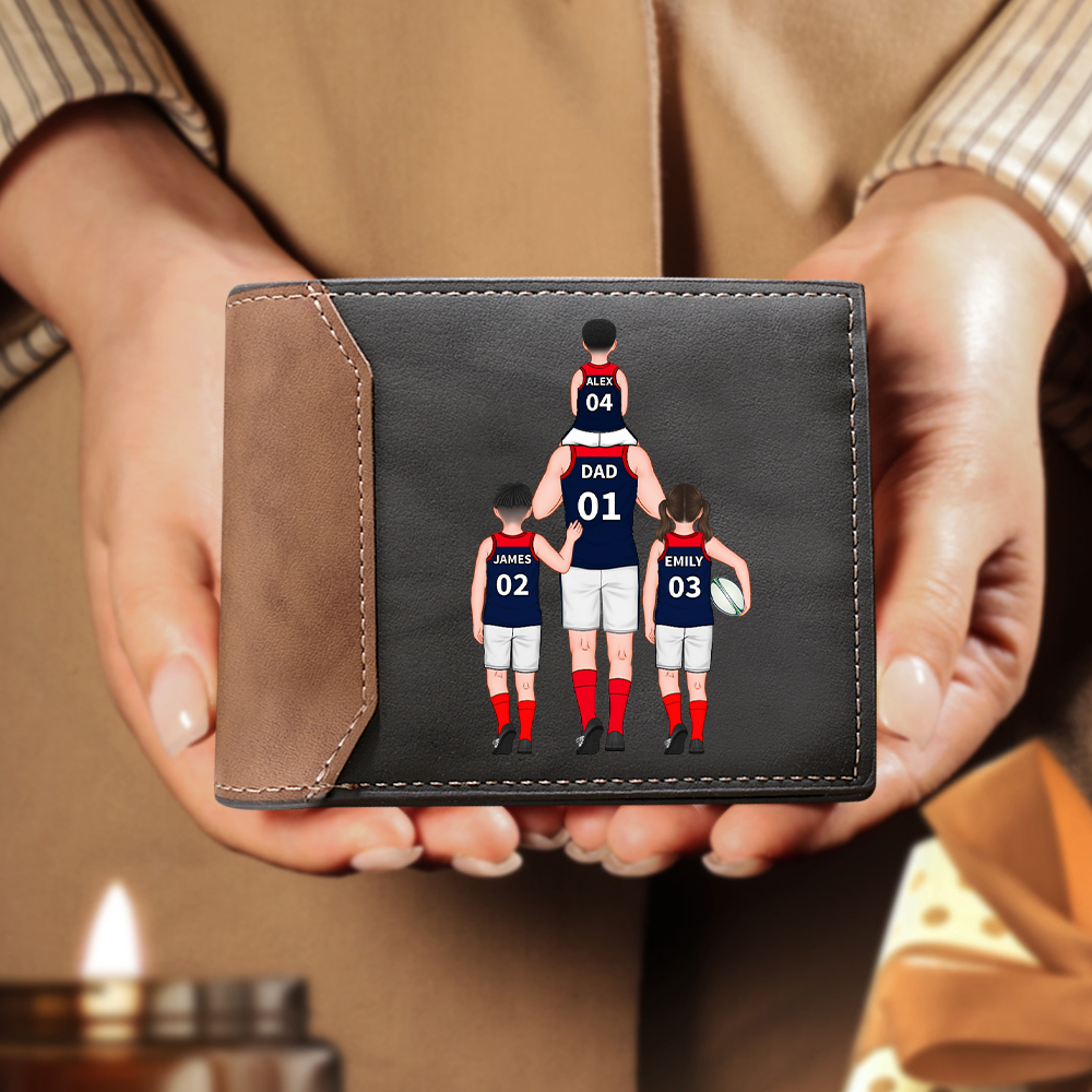 Personalised 2–4 Names Billfold Wallet Australian Rules Football Family Wallet Gift for Dad Grandpa
