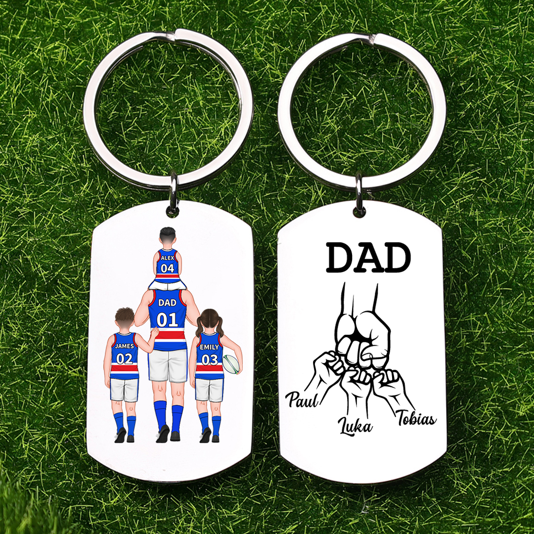 Personalised Australian Rules Football Family Keyring Custom 2–4 Names Fist Bump Keychain Fathers Day Gift for Dad/Grandpa-Jessemade AU