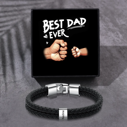 Personalised Braided Leather Bracelet Engraved 4 Names Men's Bracelet 