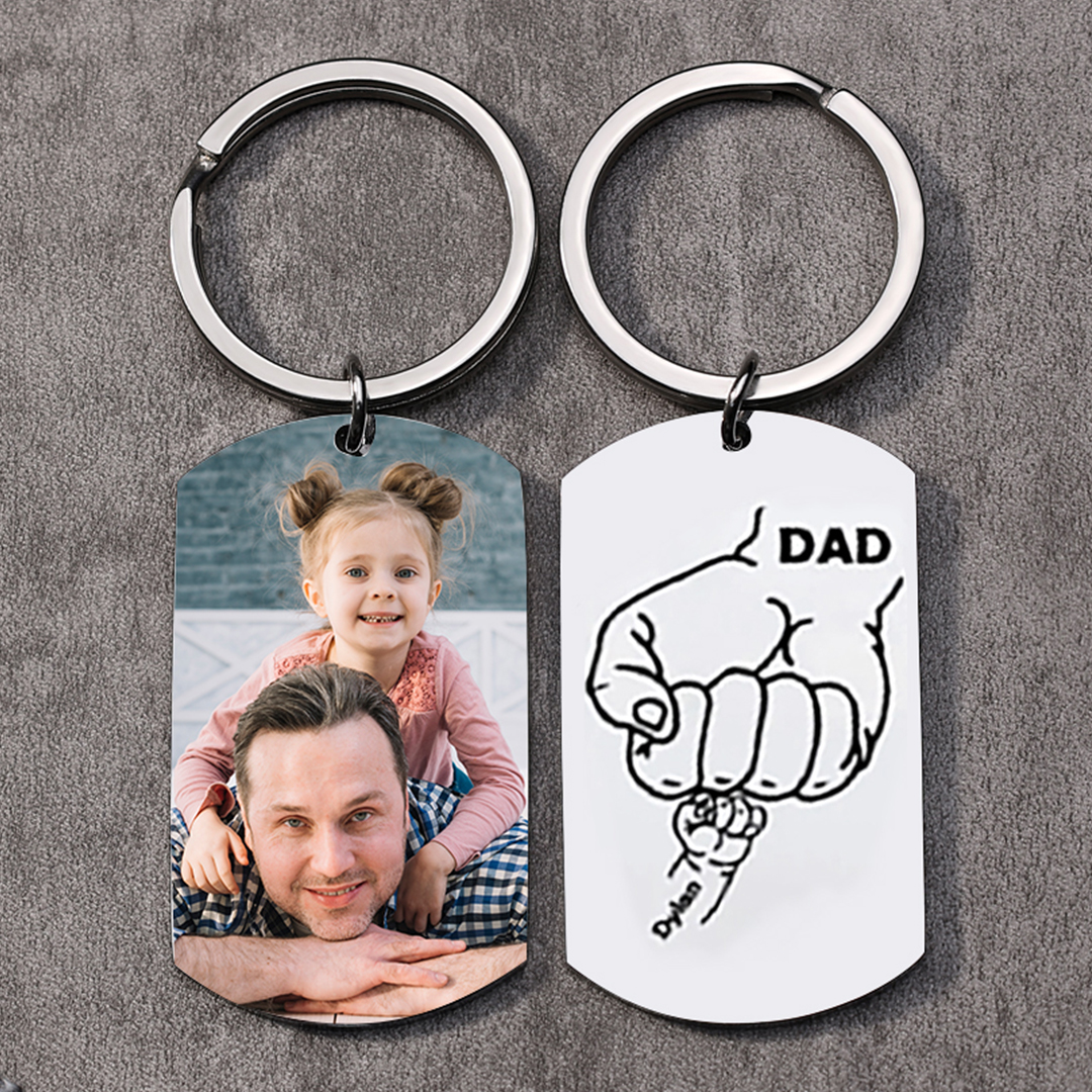 Dad Fist Bump Personalised Photo Keychain Engrave 1 Name Father's Day Gifts
