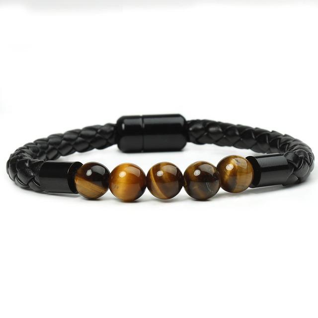 Tiger Eye Black Onyx Beaded Bracelet Men-Jessemade AU