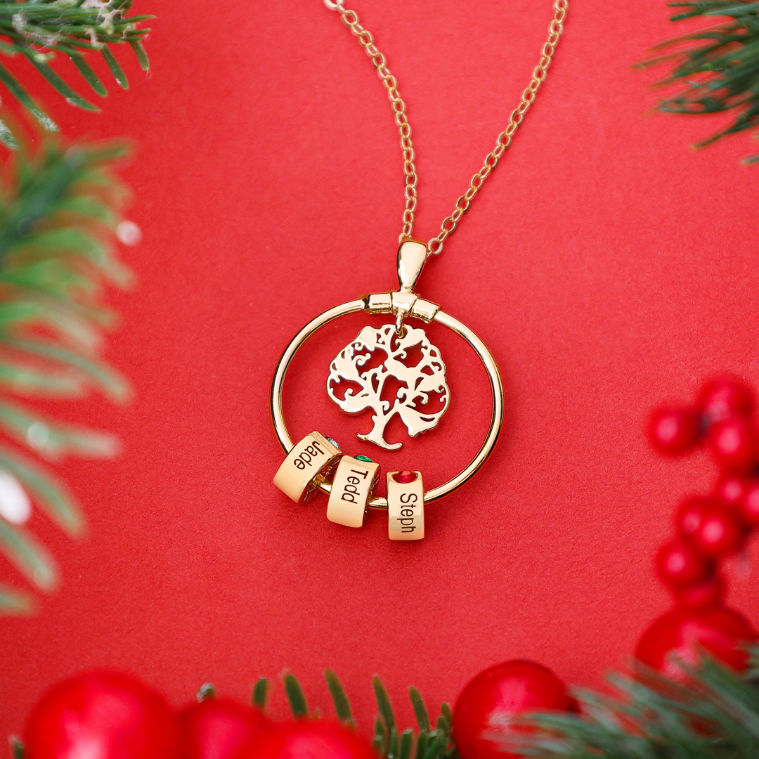 Personalised Family Necklace and Leather Bracelet Set with 2 Birthstones 2 Names Christmas Gift for Loved Ones-Jessemade AU