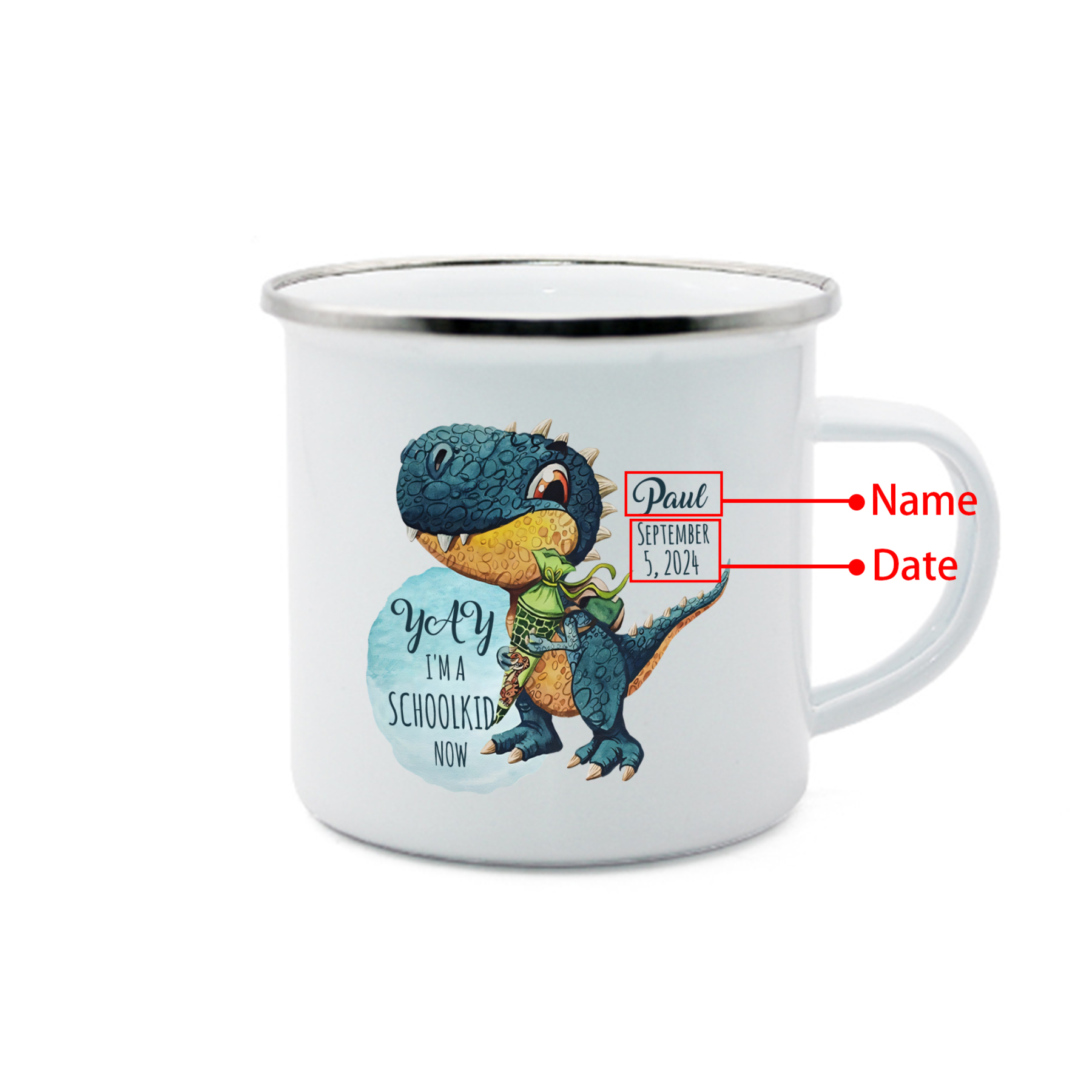 Personalised Date & Name & Dinosaur Pattern Gift Set Custom Enamel Mug & Pencil Case & Bracelets Gift Set Back-to-School Gifts for Kids