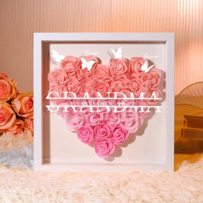 Personalised Flower Shadow Box Custom 2-7 Names & 1 Text Heart Rose Frame Decor Gift for Grandma | Jessemade-Jessemade AU