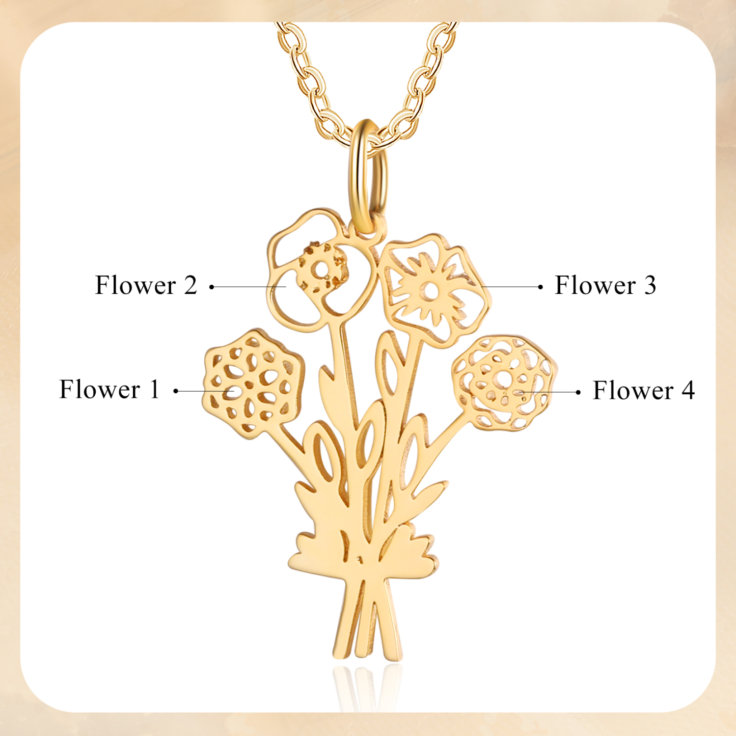 Personalised 4 Birthday Flowers Necklace Custom Pendant Necklace Gold Birthday Gift for Her-Jessemade AU