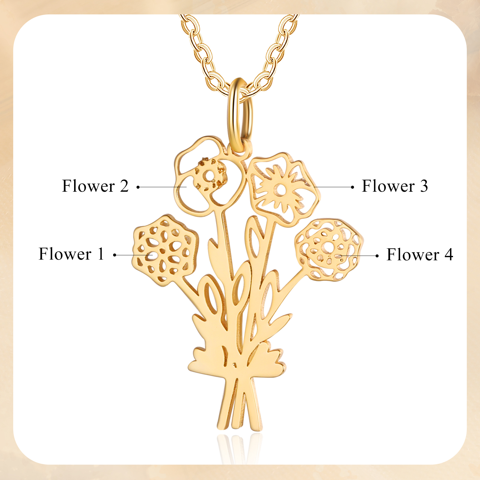 Personalised 4 Birthday Flowers Necklace Custom Pendant Necklace Gold Birthday Gift for Her-Jessemade AU