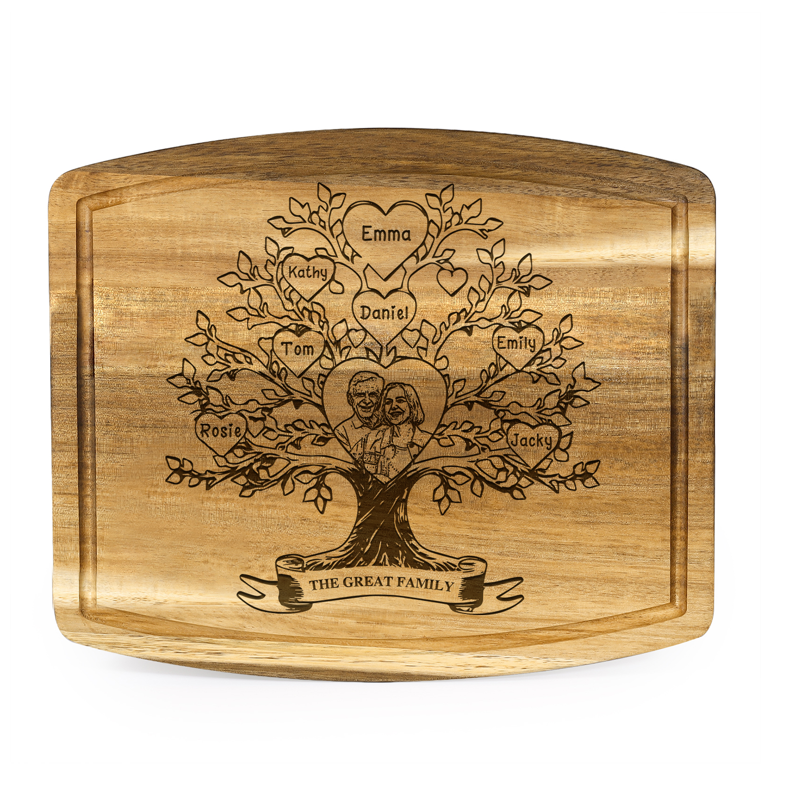 Family Tree Cutting Board with Stand Personalised 1 Photo & 1 Text Engraved 2-7 Names Wooden Gifts for Family Friends | Jessemade-Jessemade AU