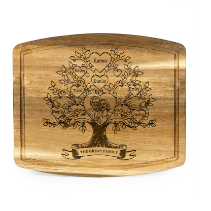 Family Tree Cutting Board with Stand Personalised 1 Photo & 1 Text Engraved 2-7 Names Wooden Gifts for Family Friends | Jessemade-Jessemade AU
