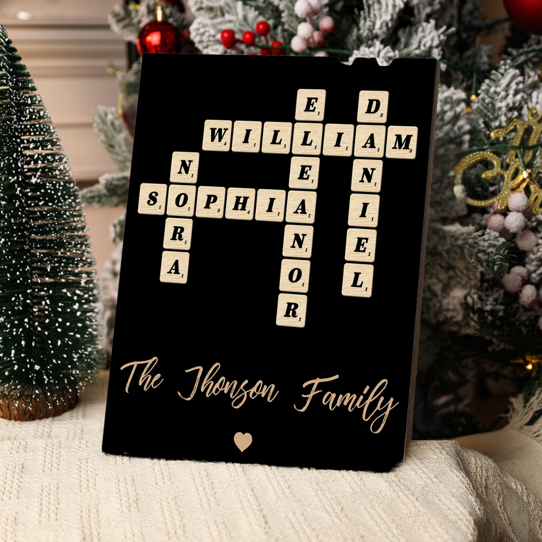 Custom Family Crossword Puzzle Wall Art Personalised Family Tree Wooden Sign Housewarming Gifts