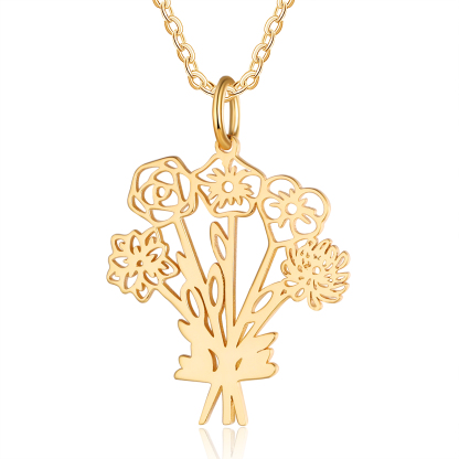 Personalised 5 Birthday Flowers Necklace Custom Pendant Necklace Gold Birthday Gift for Her-Jessemade AU