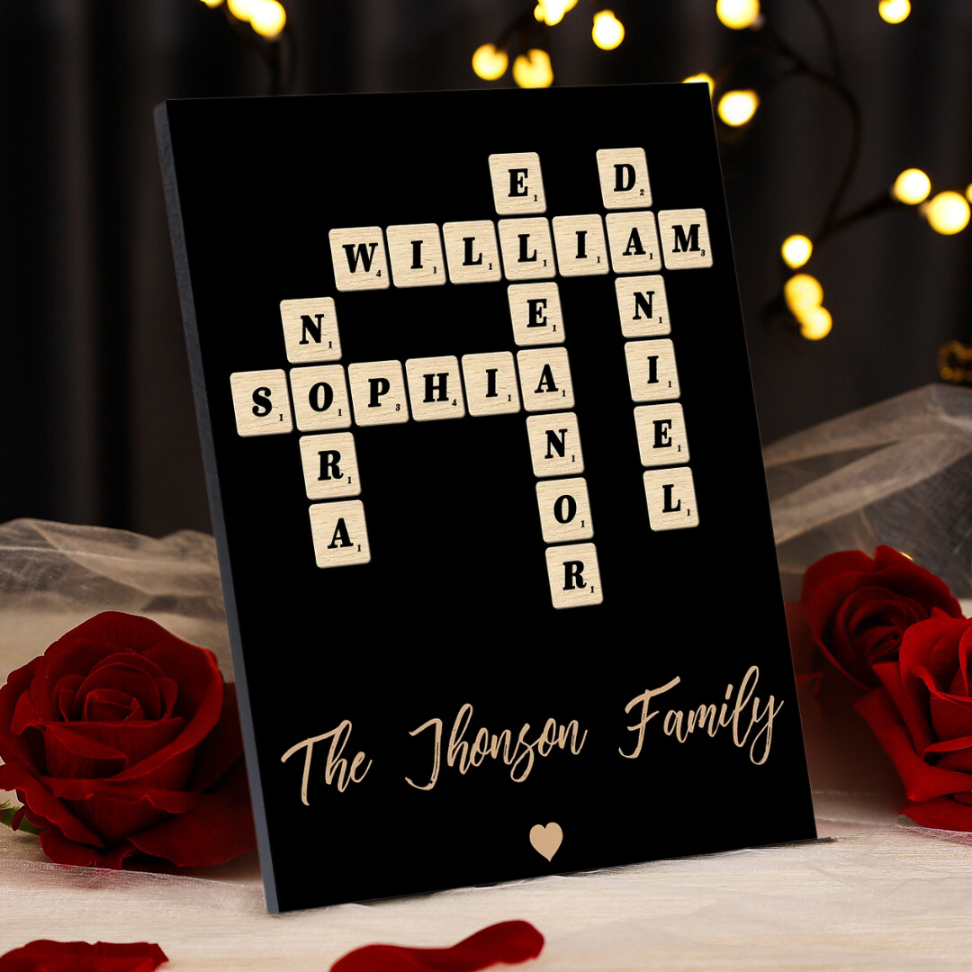 Custom Family Crossword Puzzle Wall Art Personalised Family Tree Wooden Sign Housewarming Gifts