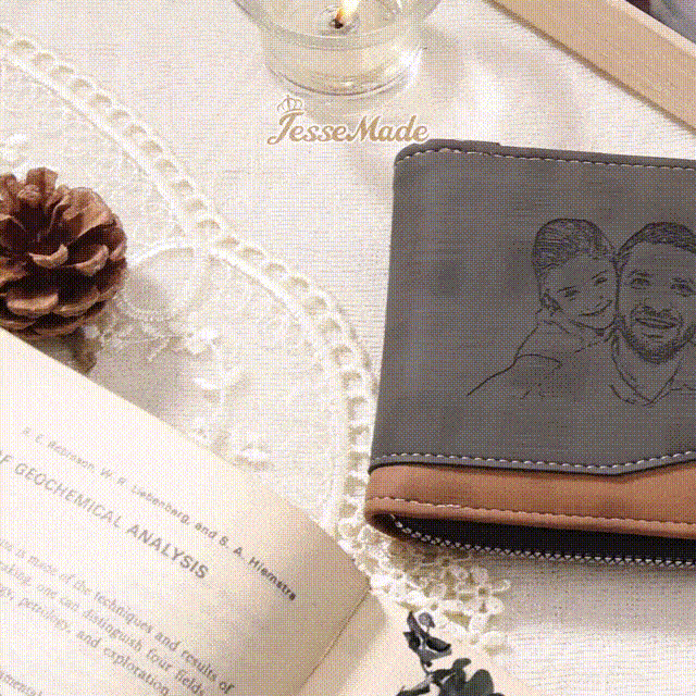 Personalised Photo & Name & Letter Billfold Wallet Monogram Leather Wallet Zipper Men's Wallet Father's Day Gifts