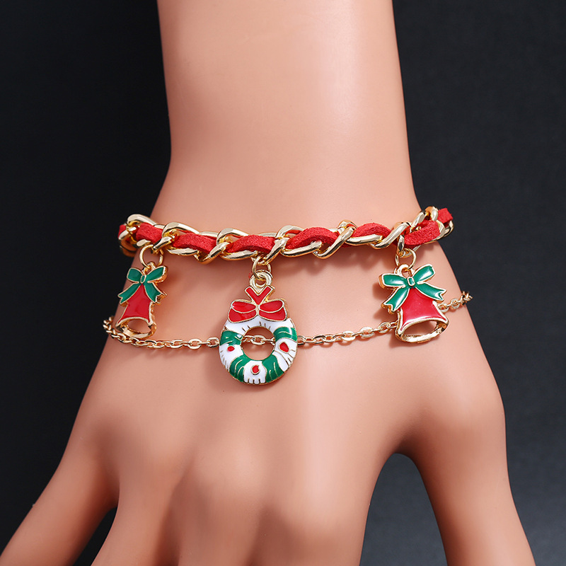 Christmas Charm Anklet with Bells and Wreath Adjustable Bracelet