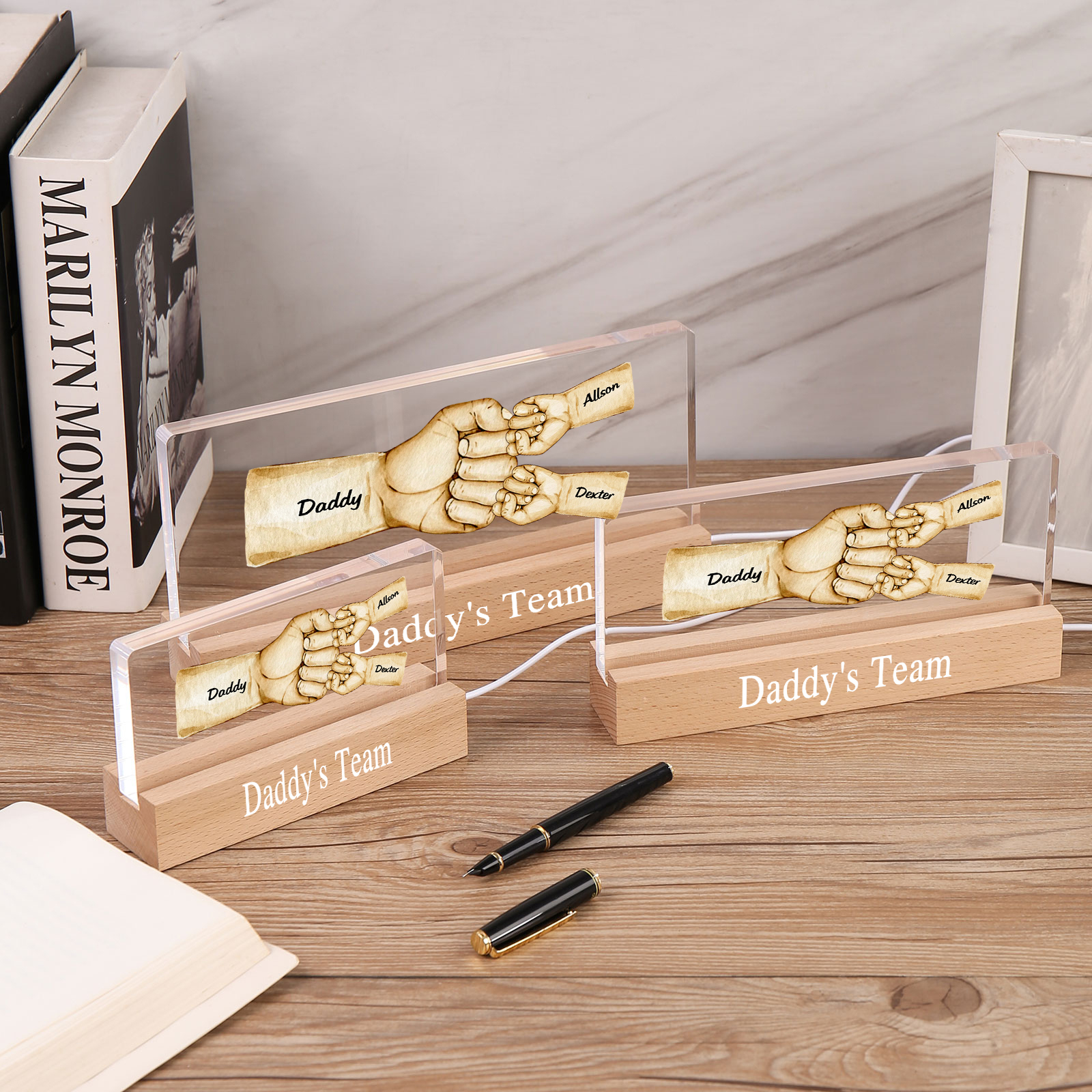 3 Names -  Personalised Name & Text Acrylic Night Light Custom Fist Bump LED Lamp Fathers Day Gifts-Jessemade AU