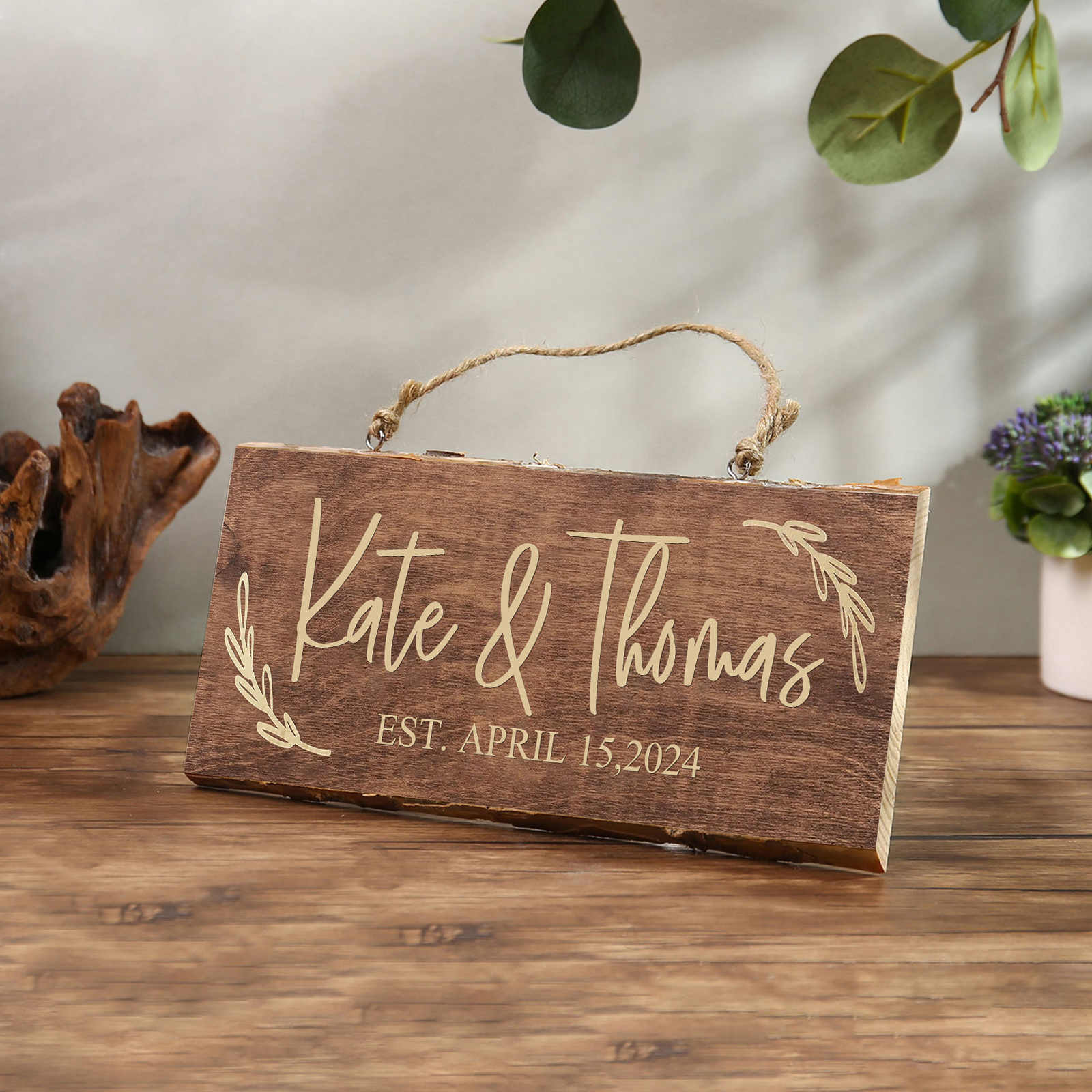 Personalised Text Rectangle Hanging Ornament Custom 2 Names Wooden Sign Home Decor Gifts for Couple-Jessemade AU