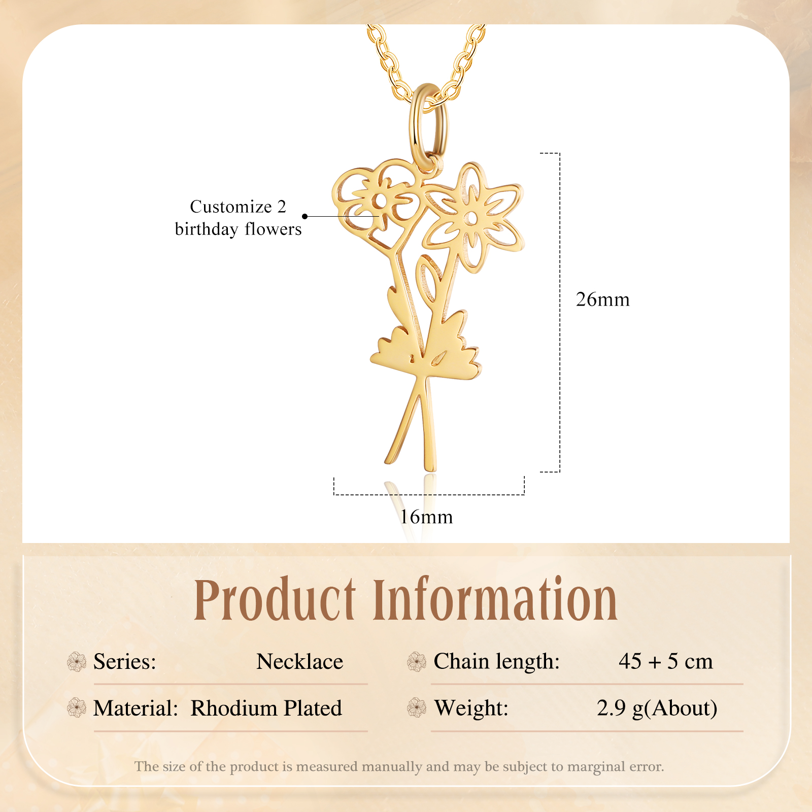 Personalised 2 Birthday Flowers Necklace Custom Pendant Necklace Gold Birthday Gift for Her-Jessemade AU