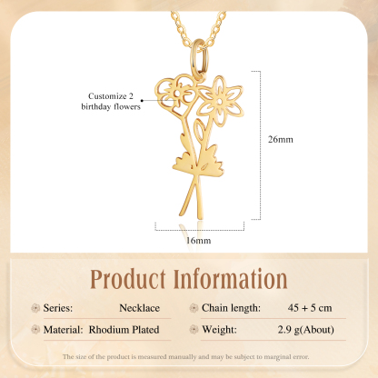 Personalised 2 Birthday Flowers Necklace Custom Pendant Necklace Gold Birthday Gift for Her-Jessemade AU