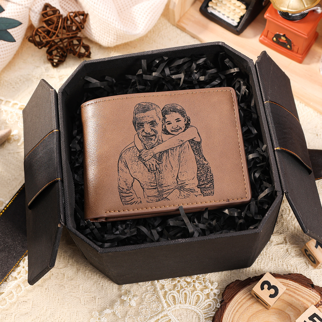 Personalized Men's Wallet Custom Photo & Text Brown Billfold Wallet Gi