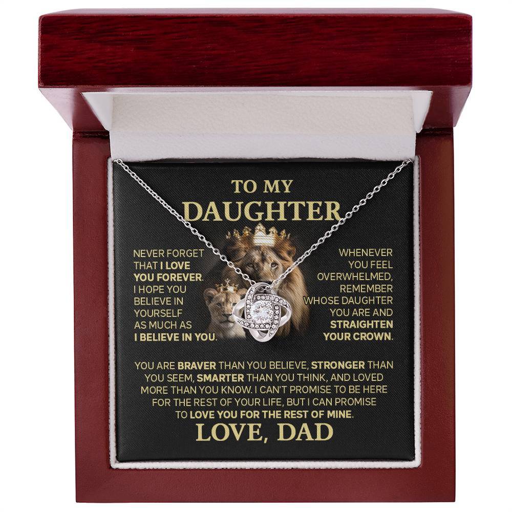 To My Daughter from Dad Love Knot Necklace "Never Forget That I Love You" S925 Sterling Silver Necklace