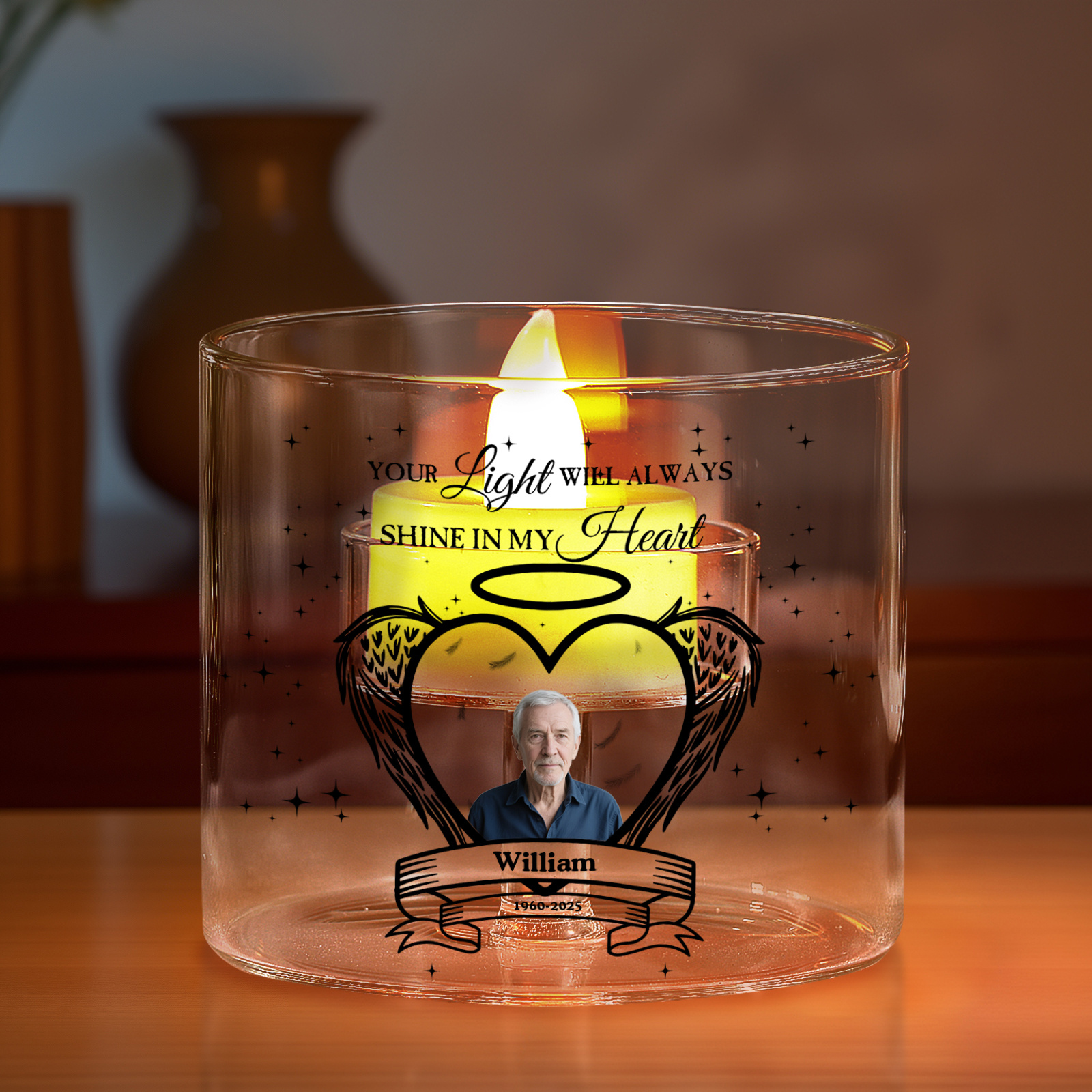 Personalised Photo Angel Heart Memorial Candle