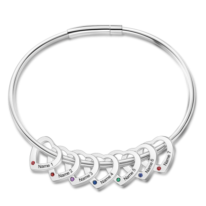 Personalised Birthstone Necklace Bracelet Set Cascading Pendant Heart Bangle Custom with 7 Birthstones 7 Names Christmas Gift-Jessemade AU