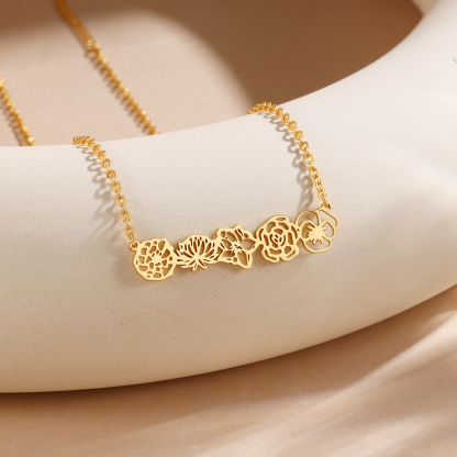 Personalised 5 Birthday Flowers Necklace Gold Custom Pendant Necklace Birthday Gift for Her-Jessemade AU