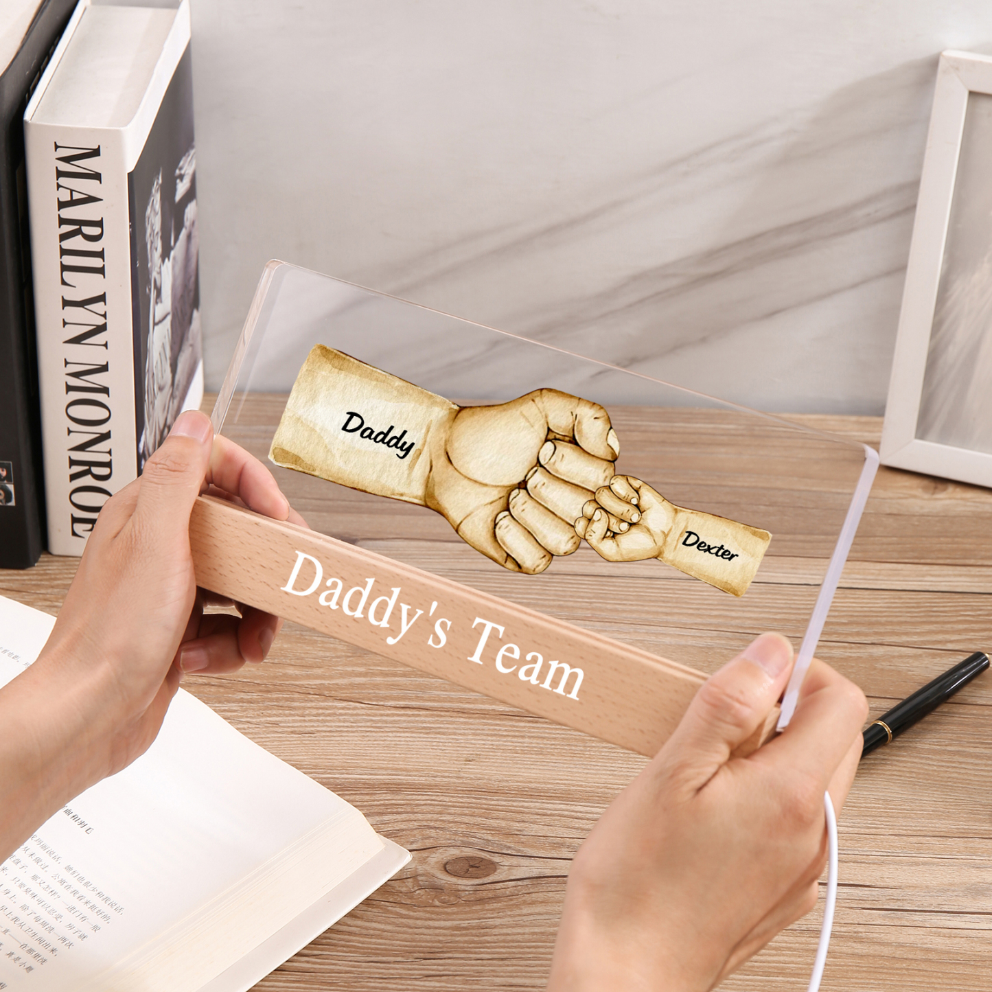 2 Names -  Personalised Name & Text Acrylic Night Light Custom Fist Bump LED Lamp Fathers Day Gifts-Jessemade AU