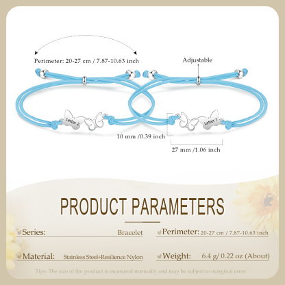 2 Pcs Bracelet Set Custom Letters Butterfly Bracelets Back To School Gift for Girls Kids-Jessemade AU