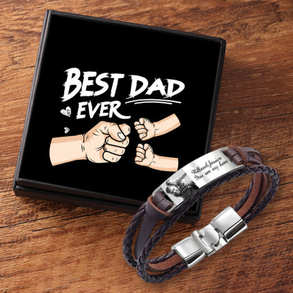 Personalised Braided Leather Bracelet Custom 1 Photo & 2 Texts Fathers Day Gift for Dad-Jessemade AU